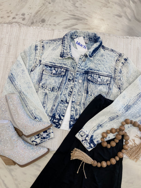 Angel Acid Wash Embellished Denim Jacket