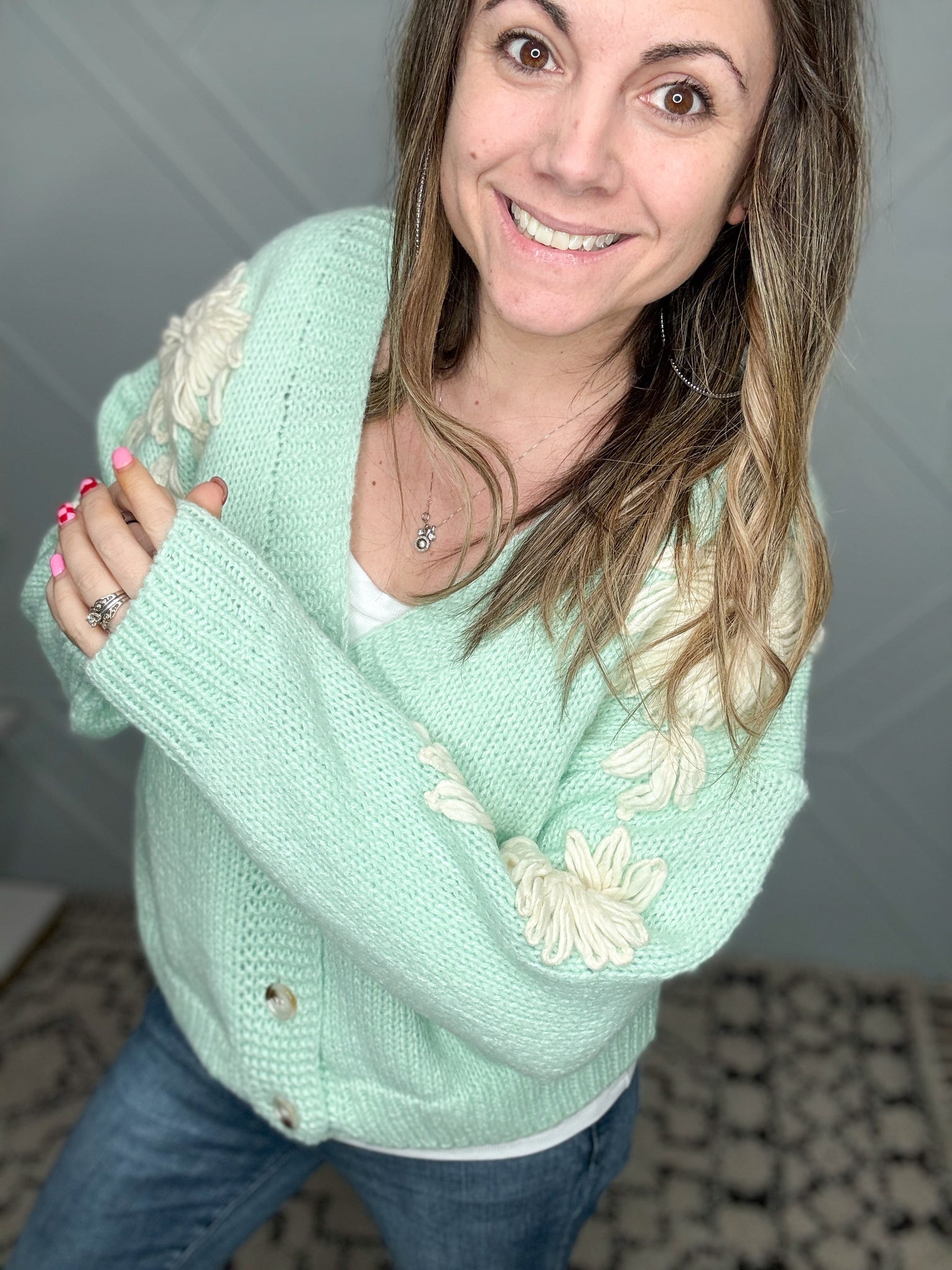 Michelle Mae Mint & Tan Floral Cardigan