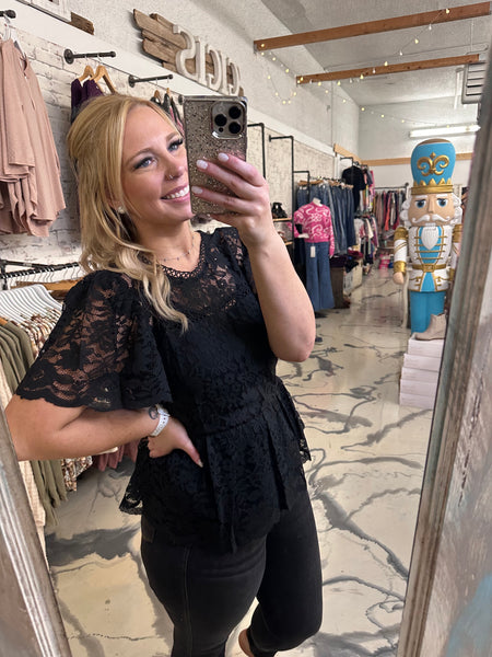 Peplum Lace Top in Black
