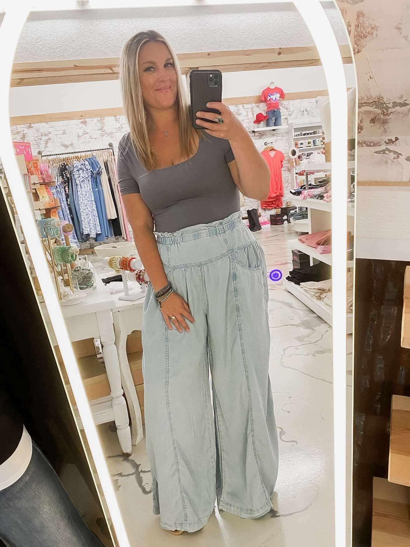 Tencel Wide Leg Chambray Pants