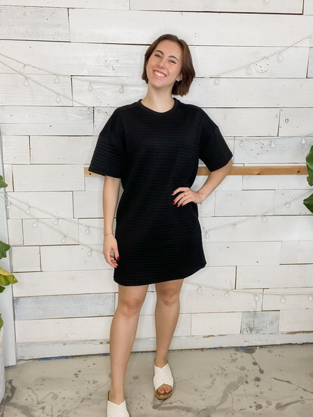 Quilted Shift Dress in Black