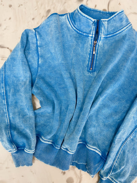 Acid Wash Half Zip Deep Sky