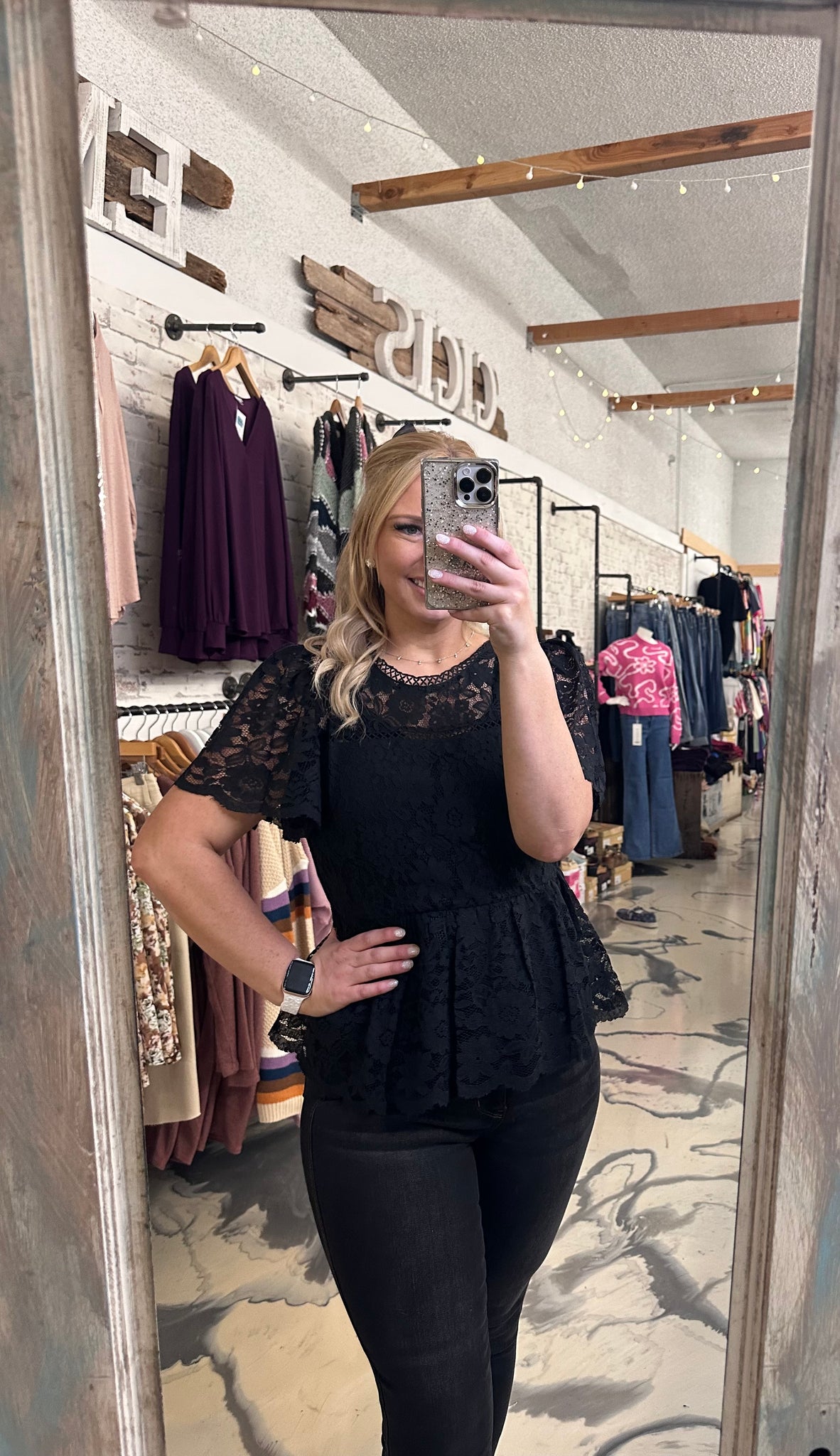 Peplum Lace Top in Black