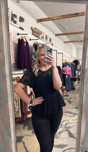 Peplum Lace Top in Black