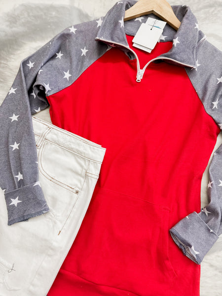ShortZip Pullover Faded Navy Stars Sleeve