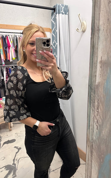 Open Back Printed Sleeve Bodysuit