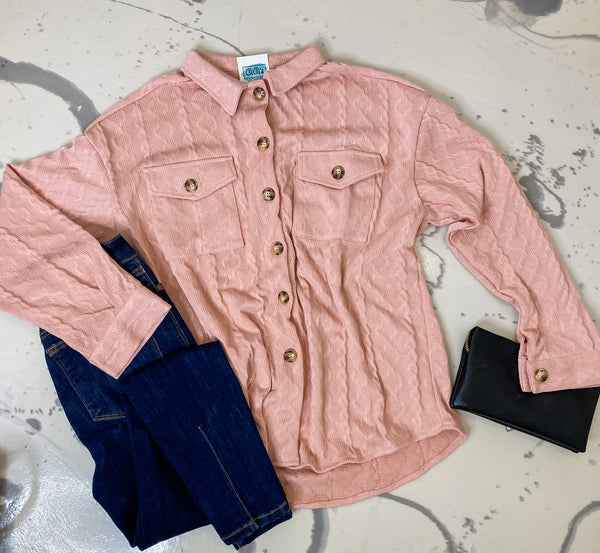 Michelle Mae Cable Knit Jacket in Blush Pink