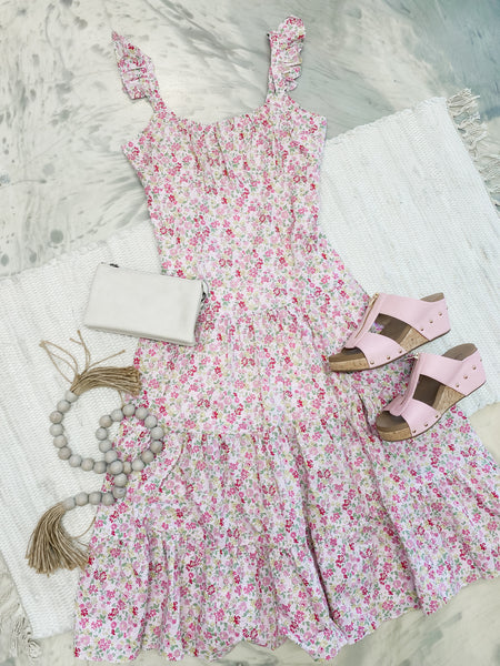 Floral Print Midi Dress with Side Slit