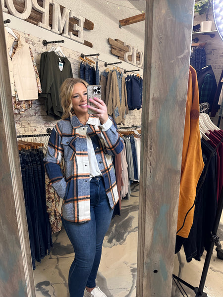 Navy & Orange Norah Plaid Shacket