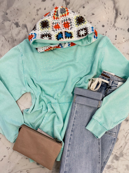 Sia Crochet Ash Wash Hoodie Aqua