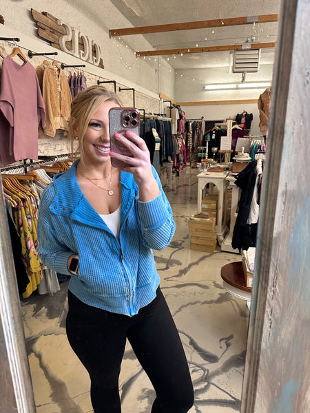 Waffle Mineral Washed Jacket In Blue