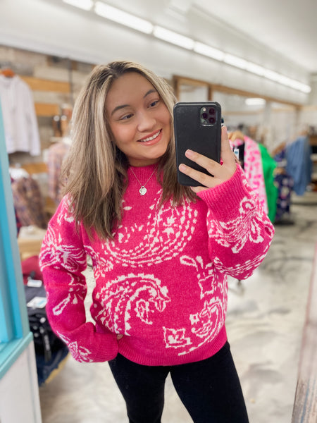 Paradise in Paisley Sweater in Pink