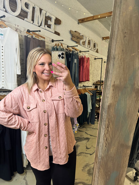Michelle Mae Cable Knit Jacket in Blush Pink