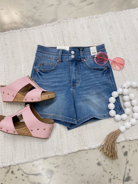 Judy Blue HW Tummy Control Cool Denim Double Waistband Shorts
