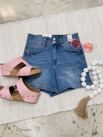 Judy Blue HW Tummy Control Cool Denim Double Waistband Shorts