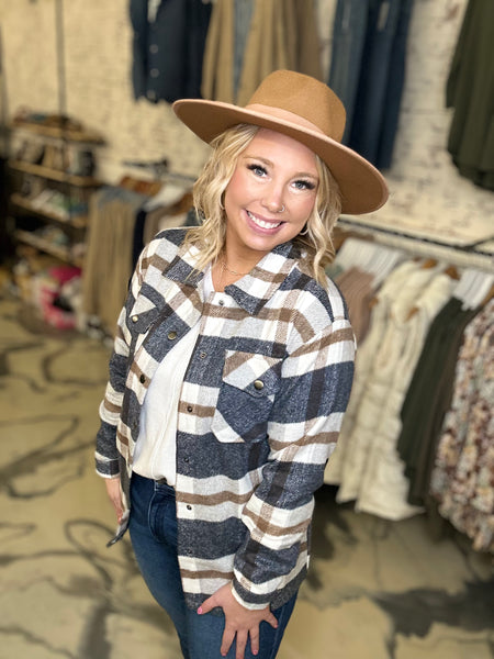 Navy & Tan Norah Plaid Shacket