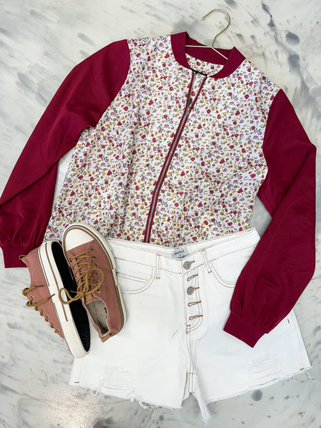 Ampersand Ave Bomber Jacket Crimson Floral