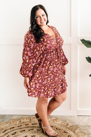 11.3 Long Sleeve Tie Front Dress In November Florals