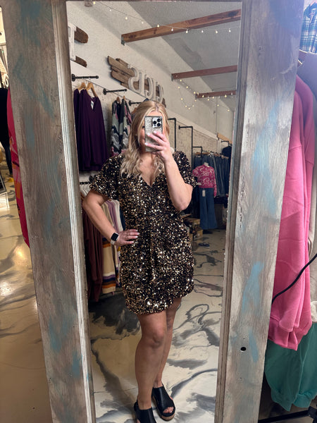 Sequin Wrap Mini Dress