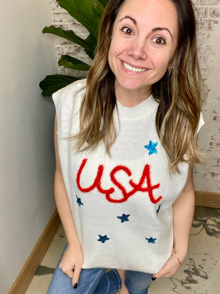 USA Tinsel Sweater Vest
