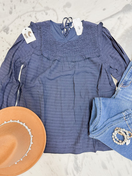 Navy Smocked Top