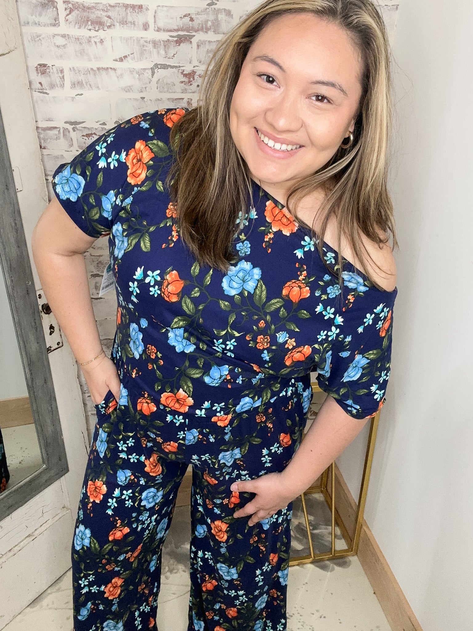 Reversible Twist Top Jumpsuit in Navy Floral