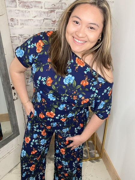 Reversible Twist Top Jumpsuit in Navy Floral