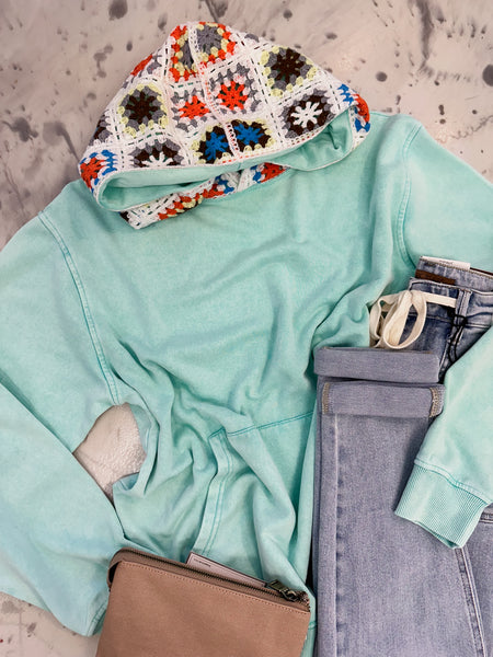 Sia Crochet Ash Wash Hoodie Aqua