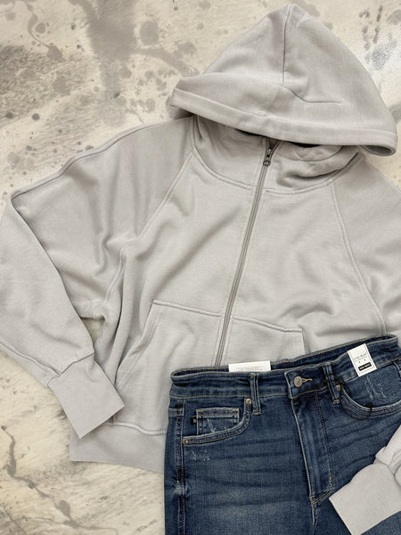 New Bestie Full Zip-Up Ash Grey