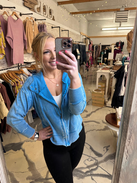 Waffle Mineral Washed Jacket In Blue