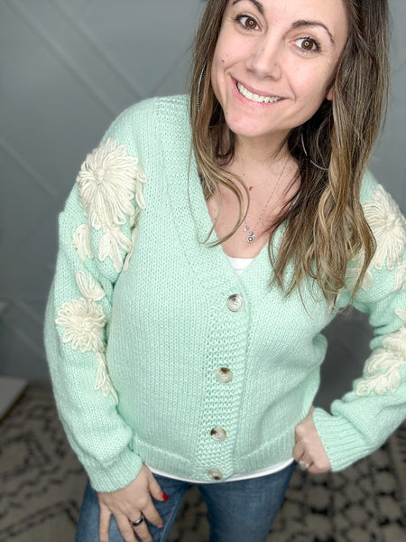 Michelle Mae Mint & Tan Floral Cardigan