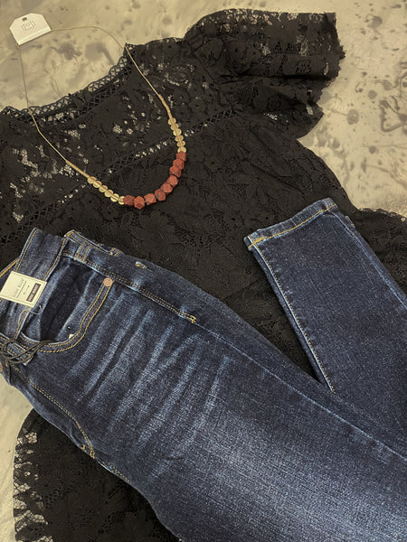 Peplum Lace Top in Black