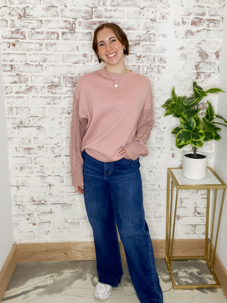 Cable Knit Sleeve Sweater Mauve