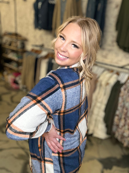 Navy & Orange Norah Plaid Shacket