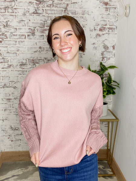Cable Knit Sleeve Sweater Mauve