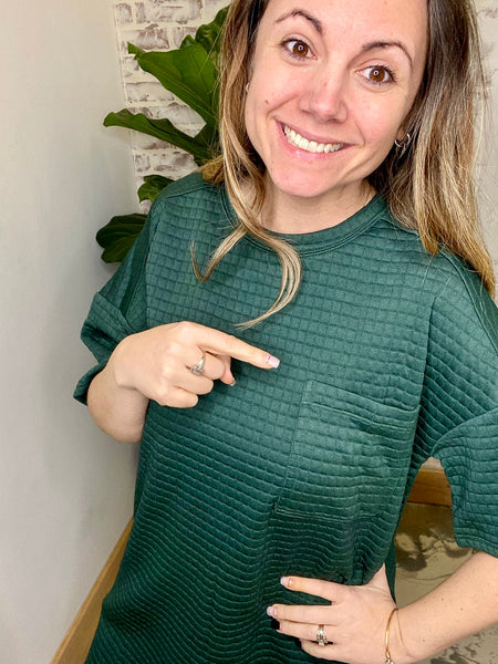 Black Out Friday Quilted Shift Dress in Forest