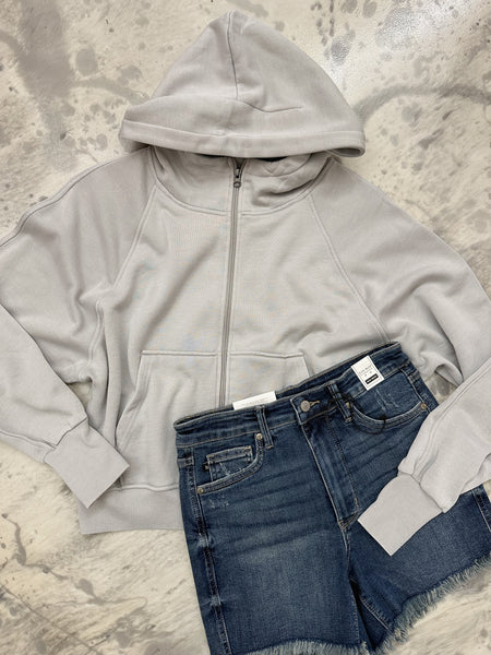 New Bestie Full Zip-Up Ash Grey