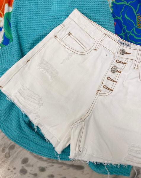 White Birch Off White Distressed Denim Shorts