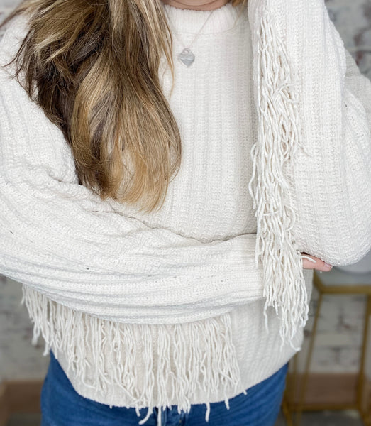 Frolic in Fringe Sweater Cream