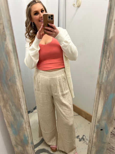 Pintuck Wide Leg Pants in Natural