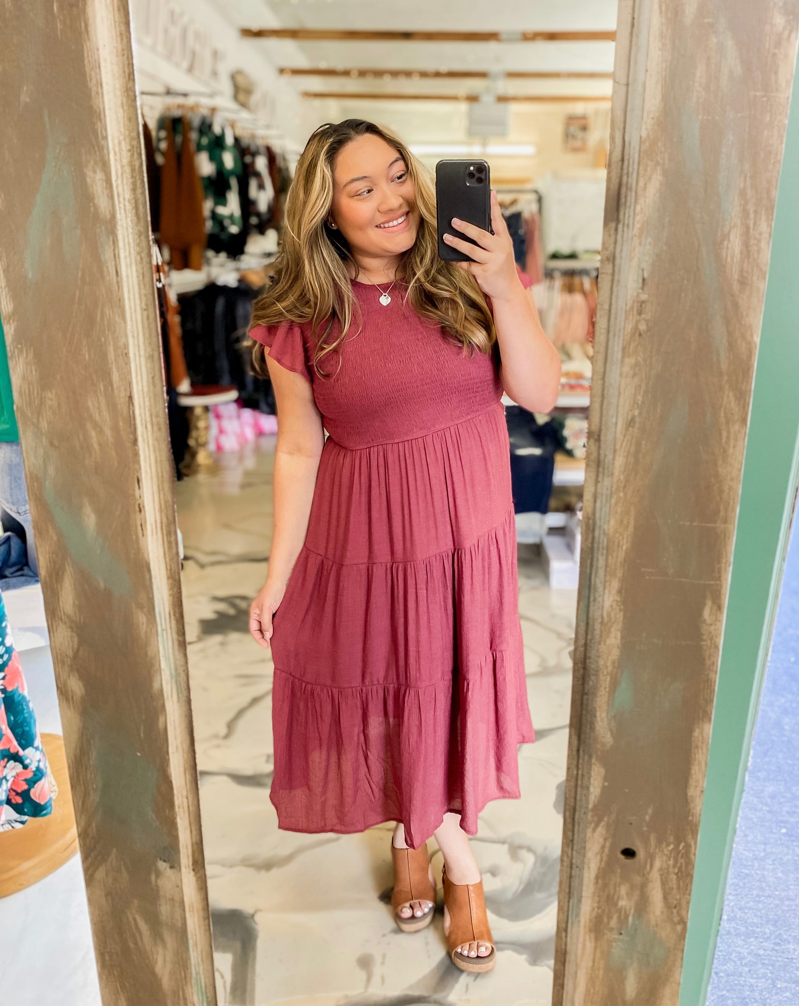 Free Flowin Fall Dress Raspberry