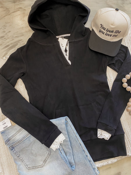 Ampersand Ave Henley Hoodie Midnight Lace