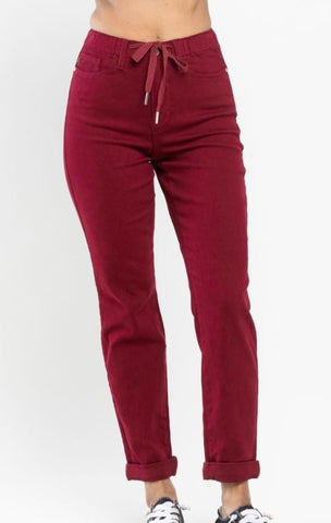 Judy Blue HW Double Cuff Jogger Burgundy