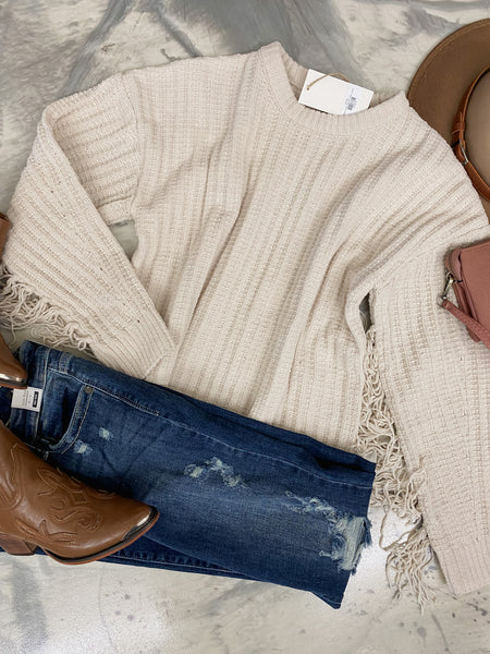 Frolic in Fringe Sweater Cream