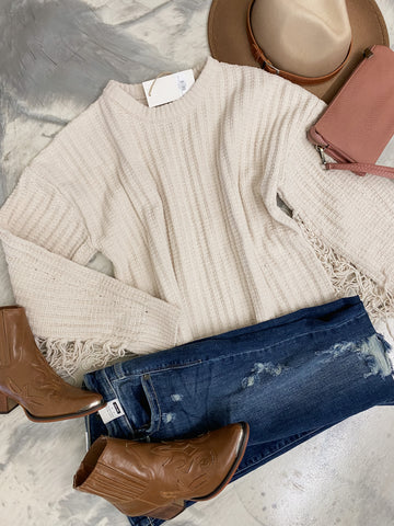 Frolic in Fringe Sweater Cream