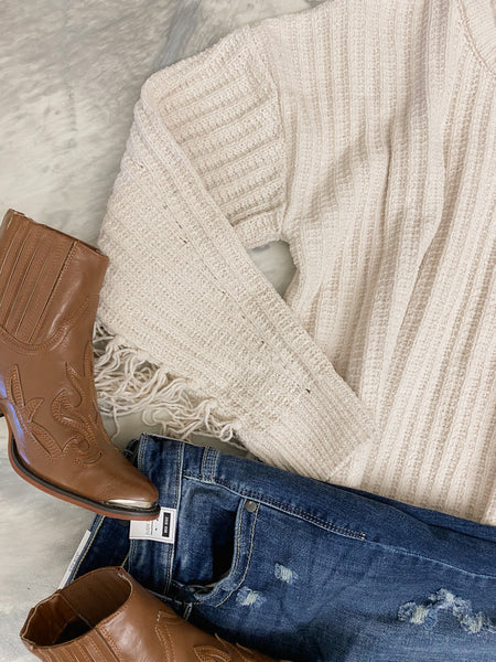 Frolic in Fringe Sweater Cream