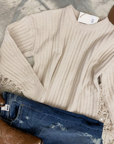 Frolic in Fringe Sweater Cream