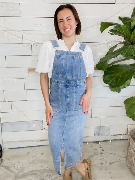 Denim Midi Overall Dress