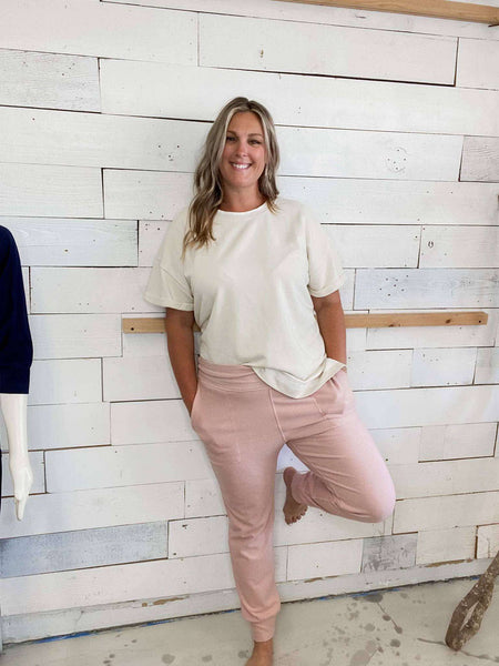 Rib Brushed Jogger in Blush