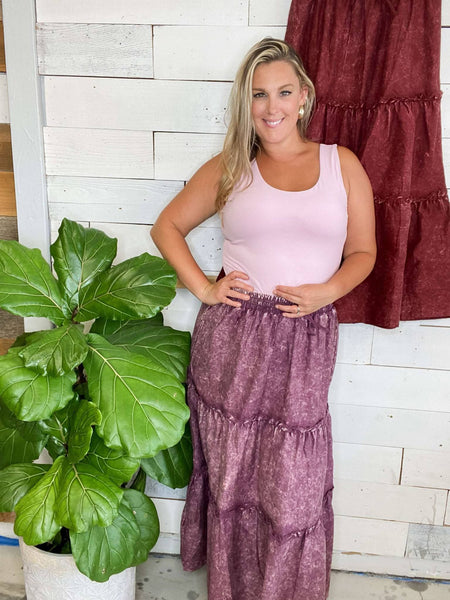 Black Out Friday Acid Wash Skirt in Eggplant